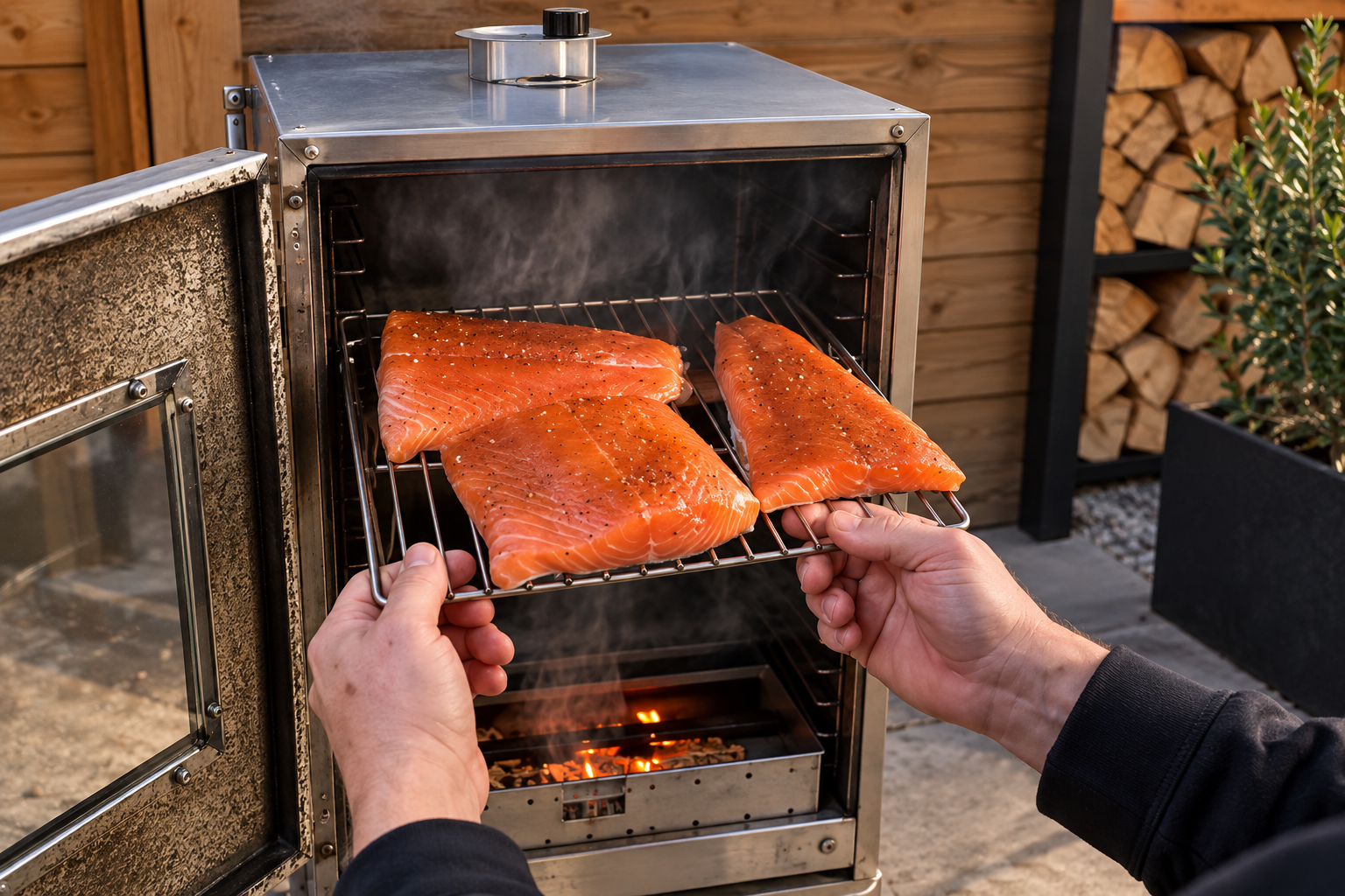 Zalm roken in een rookkast